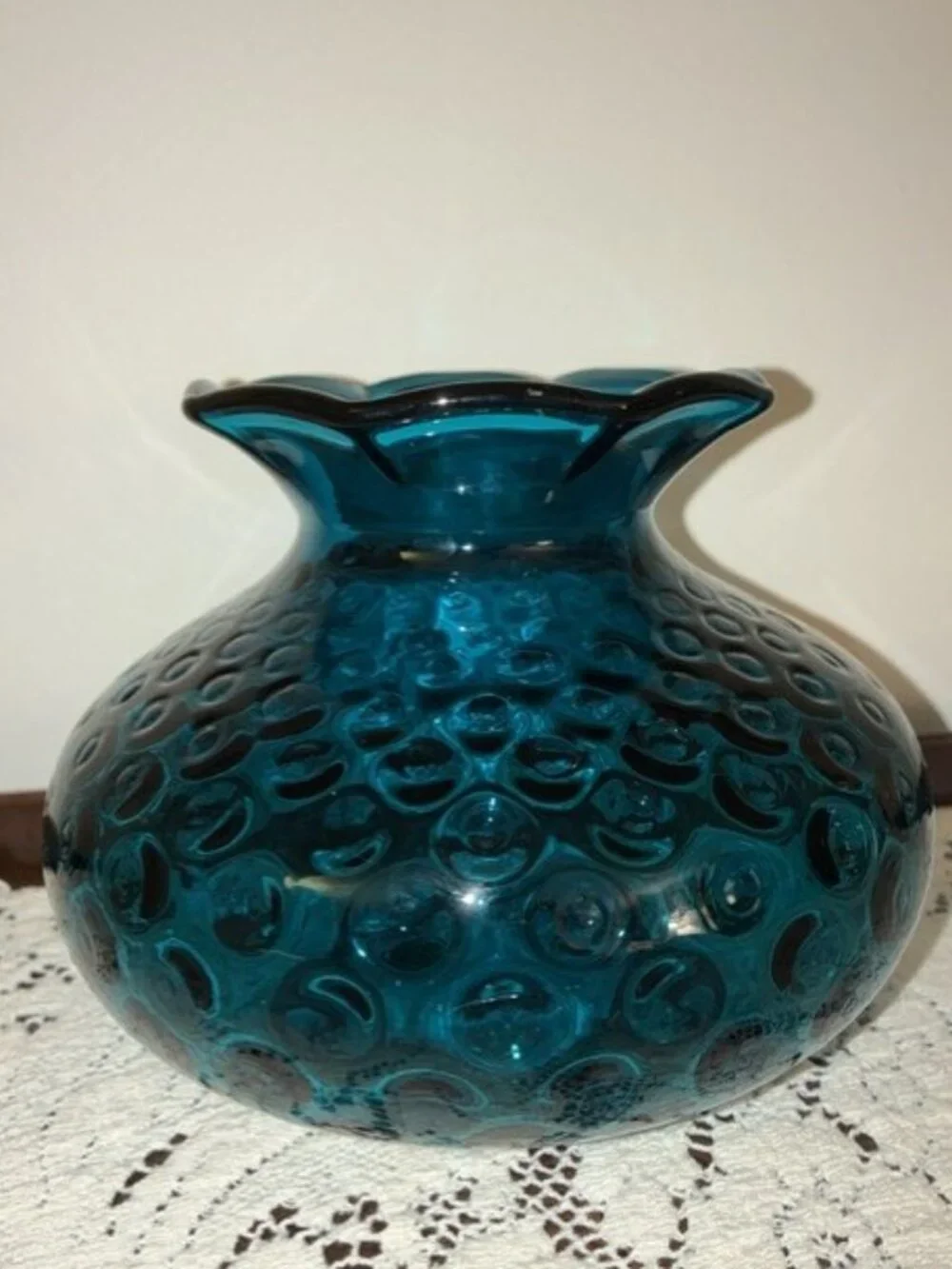 Fenton Jamestown Teal Blue Coin Dot Optic Rose Bowl Vase